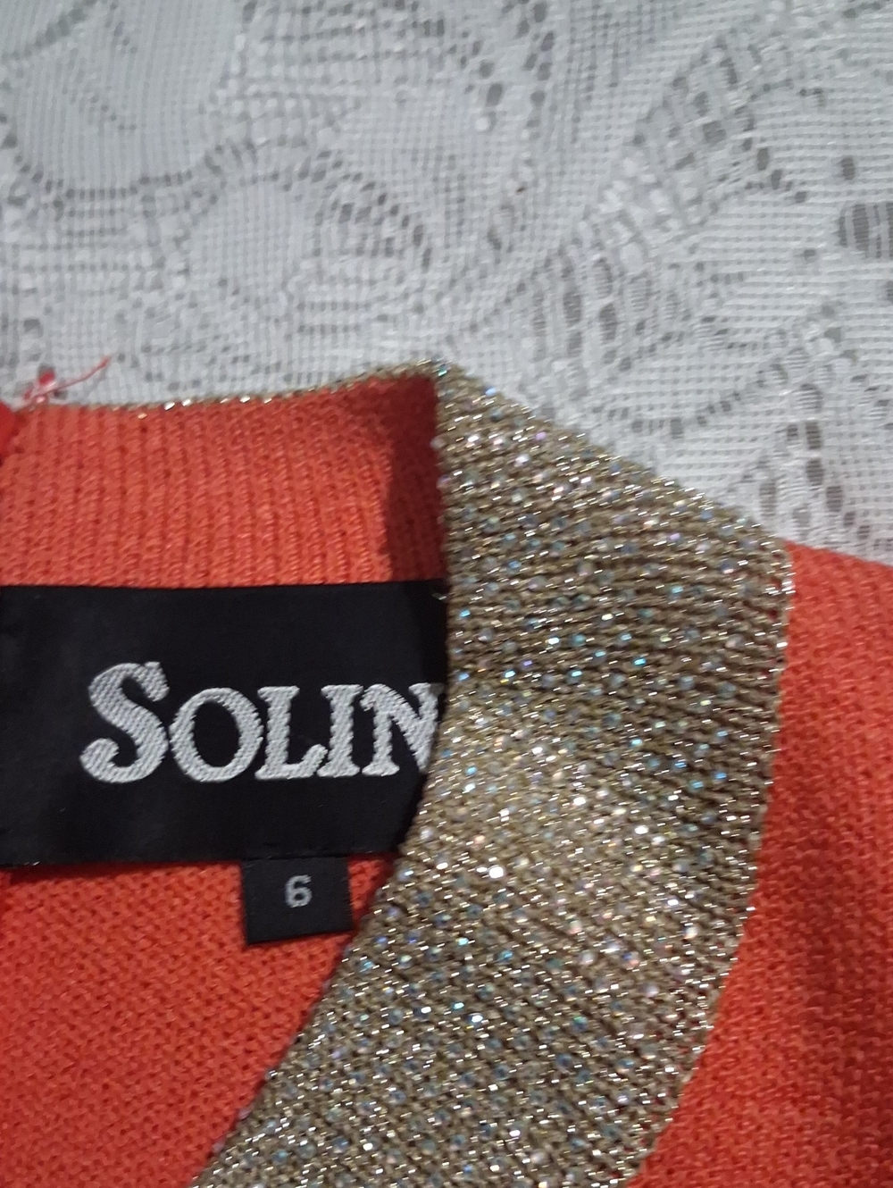 Orange V-Neck Rhinestone Knit - Picture 8 of 8
